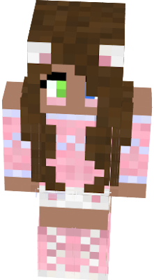 a cute little cat eared kawii girl who loves pink has two different personalities for which ever eye you choose blue for the sea and fighting exploring and green for house building sheep breeding and flower picking pick your path with this cute new skin avalible now