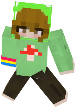 it's a goblincore skin with a frog hat and pansexual flag bracelet :D