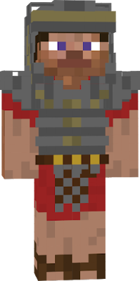 Roman soldier wearing a red tunic and a lorica segmentata type armor.