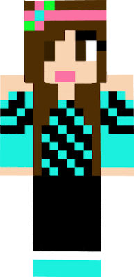 My New and Improved Teal and Black No-Steve Skin With a Pink Flower Band