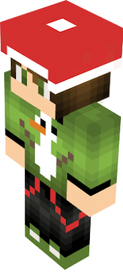 it's a green and christmas boy! Has a santa hat, a snowman on a T-shirt and a creeper face on the back. :-)