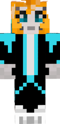 Stampy has blue eyes with a blue and black jacket