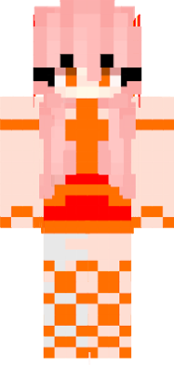Pink Hair with Orange Eyes. Flaming Orange Dress. Flaming Orange Bows.
