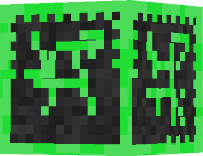 A Green crystal bearing six words on the outer layer in Standard Galactic (Minecraft) Language. 'Heart' 'Mind' 'Body' 'Soul' 'Void' and 'Love'.