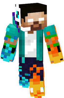 this herobrine skin is one from cool herobrine skin but this have youtube photo on his left and with fire and ice