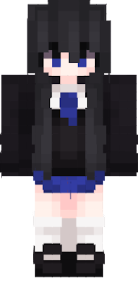 black hair girl with blue school girl outfit