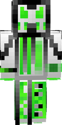 A white and green killer robot with his own armor