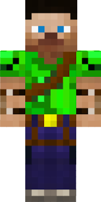 Steve con un traje de aventurero y camisa verde.