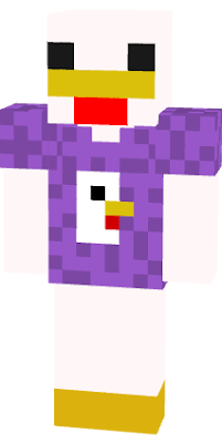 my skin (chicken nuget) in minecraft wearing a purple chicken shirt