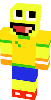 É amarelo,sorridente e adora futebol.Seu tênis é vermelho e está com a roupa da seleção brasileira