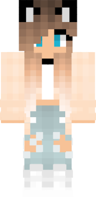 This minecraft character has ripped jeans with some cat ears. It also has a crop top and light blue, ocean eyes.