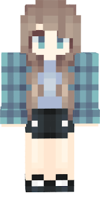 Brown Hair, Light-Blue Eyes + Shirt, Black Skirt(Idk if This Is A Skirt xD), Black Shoes.